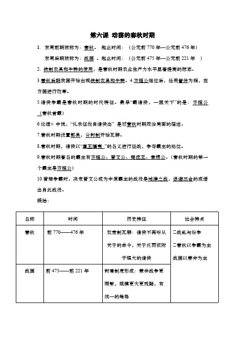 人教部编版七年级历史上册同步知识点归纳--第六课 动荡的春秋时期