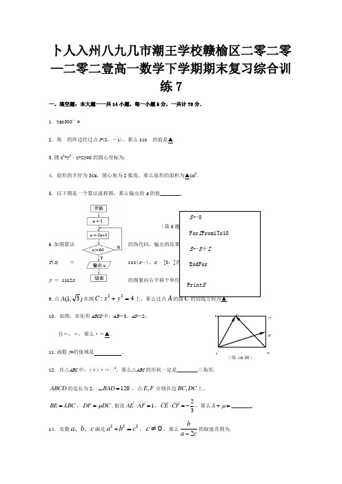 高一数学下学期期末复习综合训练7