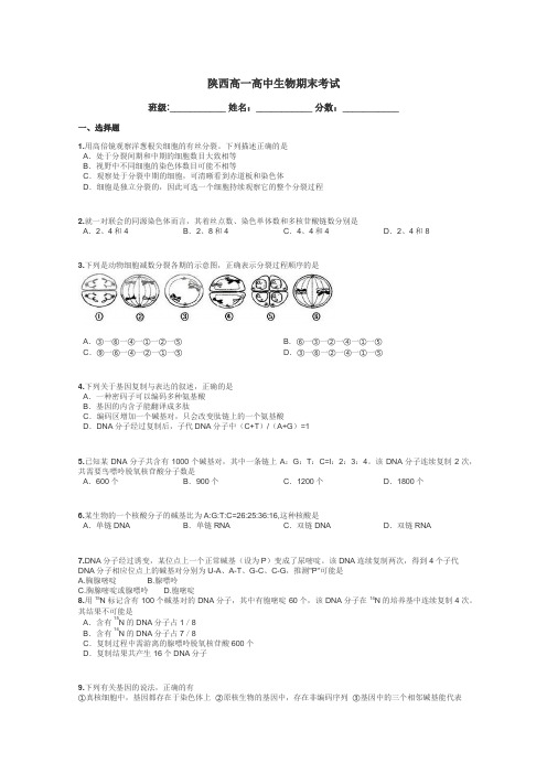 陕西高一高中生物期末考试带答案解析
