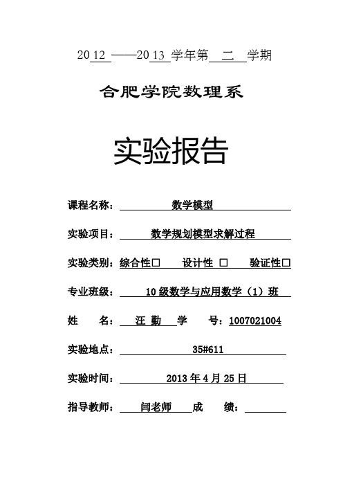 数学建模报告数学规划求解模型过程