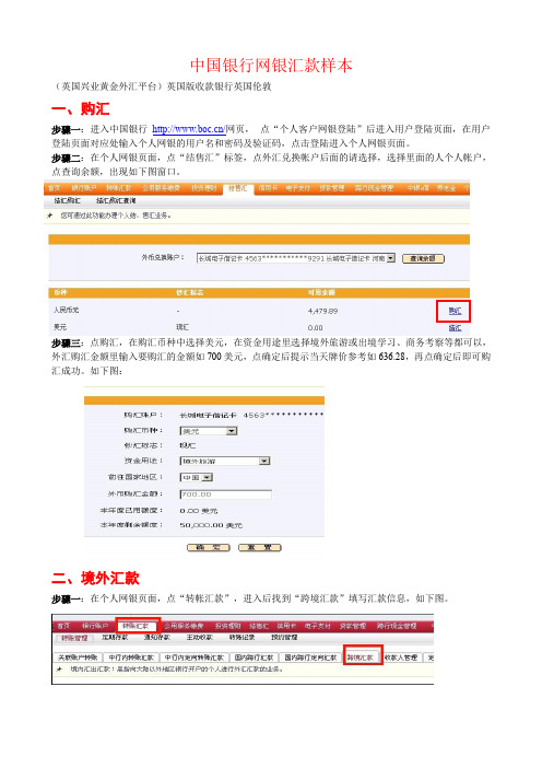 中国银行网银汇款样本