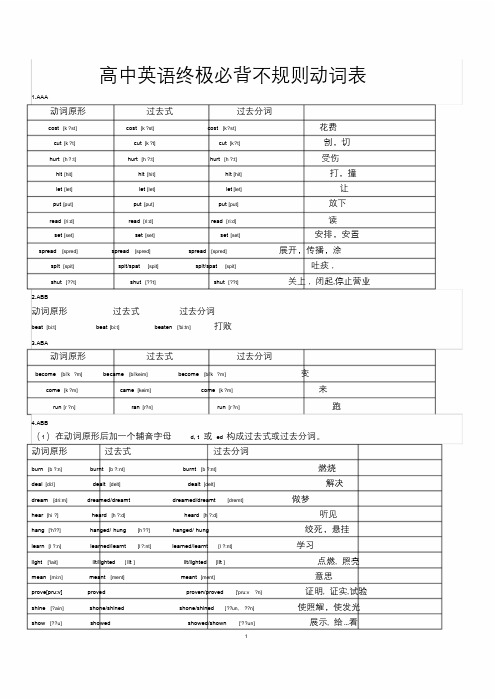 高中英语终极必背不规则动词表