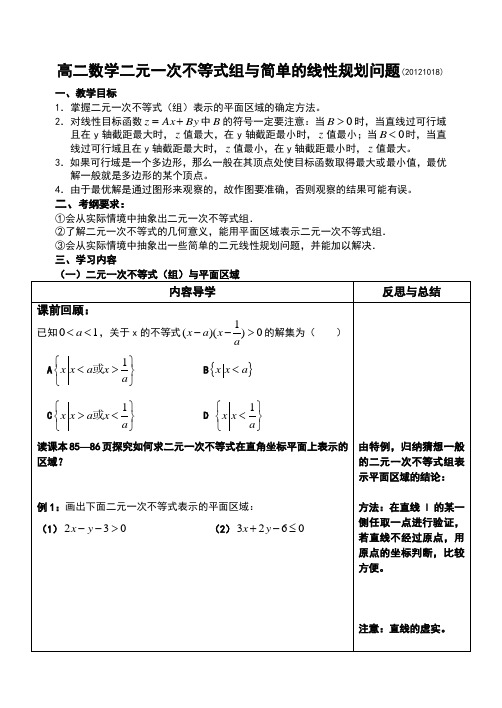 (完整版)高二数学二元一次不等式组与简单的线性规划问题