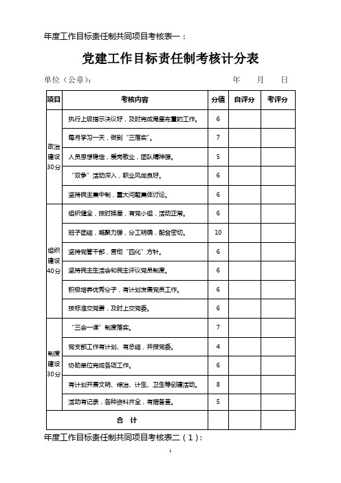 年度工作目标责任制共同项目考核表一