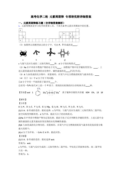 高考化学二轮 元素周期律 专项培优附详细答案