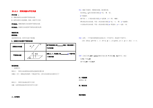 高中数学 3.2.1空间向量与平行关系导学案 理(无答案)新人教A版选修2 1 学案