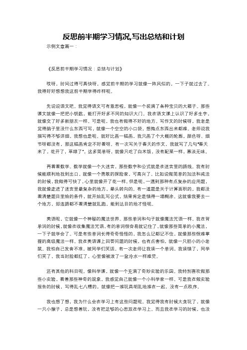 反思前半期学习情况,写出总结和计划