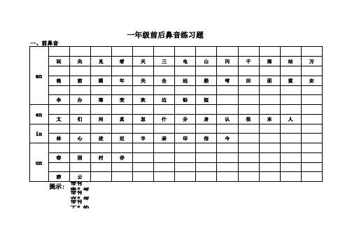 前鼻音、后鼻音练习题