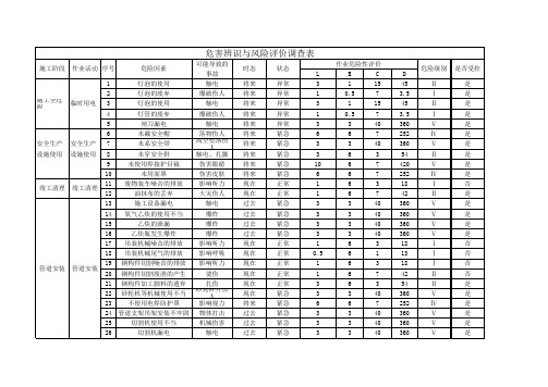 危险辨识与风险评价调查表