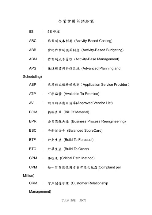 企业常用英语缩写