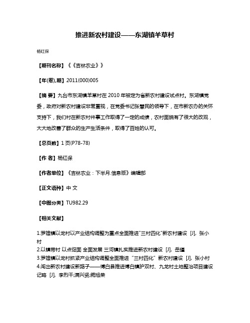 推进新农村建设——东湖镇羊草村