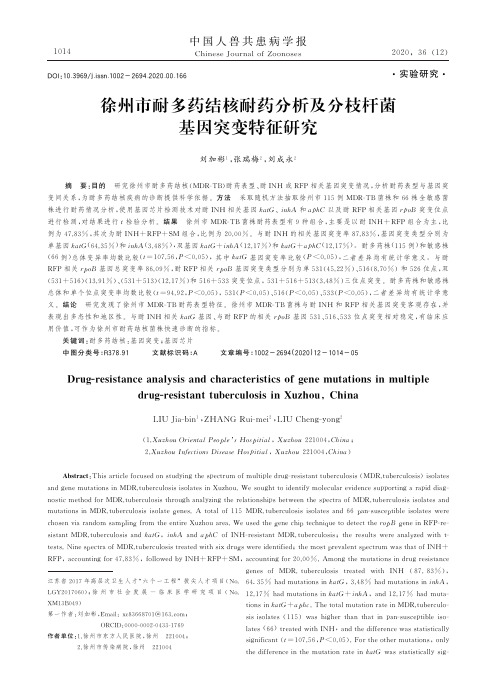 徐州市耐多药结核耐药分析及分枝杆菌基因突变特征研究