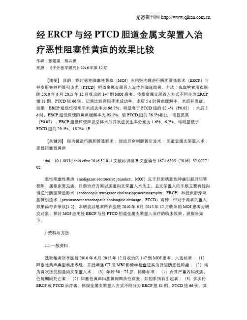 经ERCP与经PTCD胆道金属支架置入治疗恶性阻塞性黄疸的效果比较