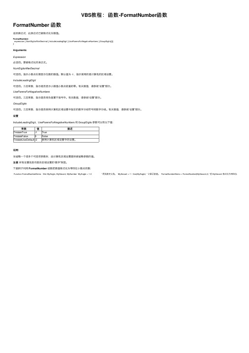 VBS教程：函数-FormatNumber函数