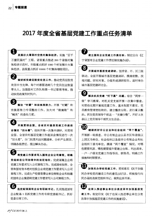 2017年度全省基层党建工作重点任务清单