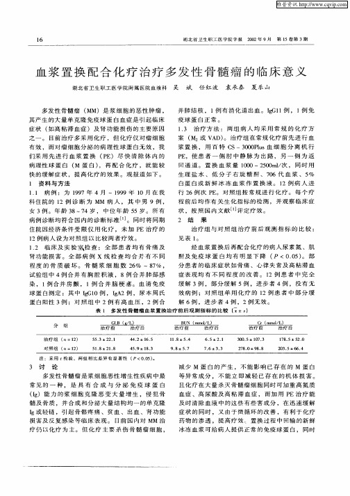 血浆置换配合化疗治疗多发性骨髓瘤的临床意义