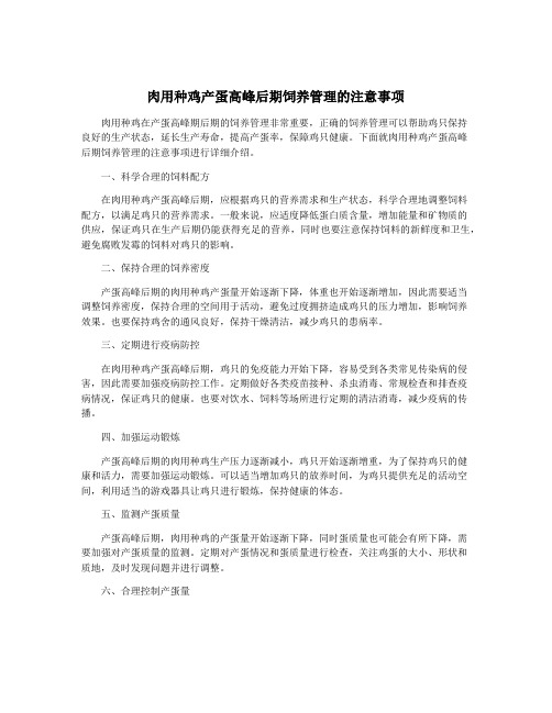 肉用种鸡产蛋高峰后期饲养管理的注意事项