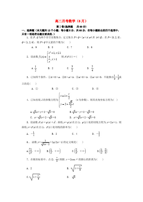 山东省华侨中学高二数学6月月考试题 文