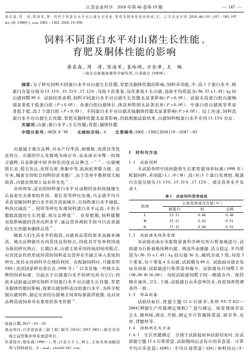 饲料不同蛋白水平对山猪生长性能、育肥及胴体性能的影响