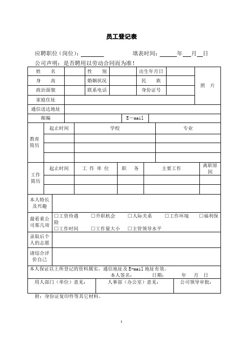 公司人力资源人事部管理文件及表格