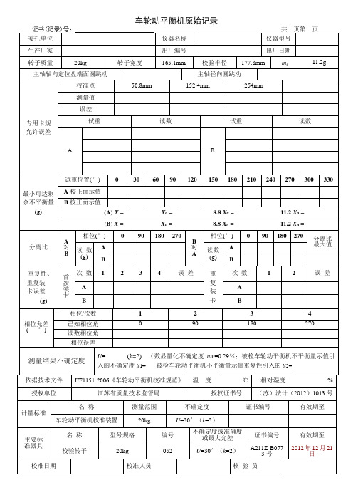 车轮动平衡机原始纪录