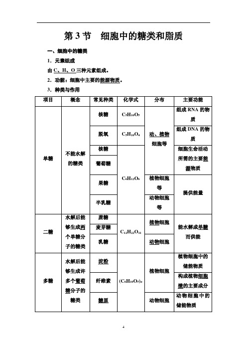 【知识点】必修一第2章 第3节 细胞中的糖类和脂质 知识点