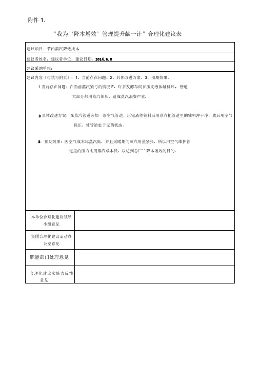 降本增效合理化建议表样