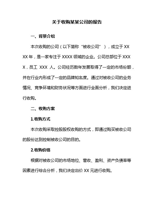 关于收购某某公司的报告