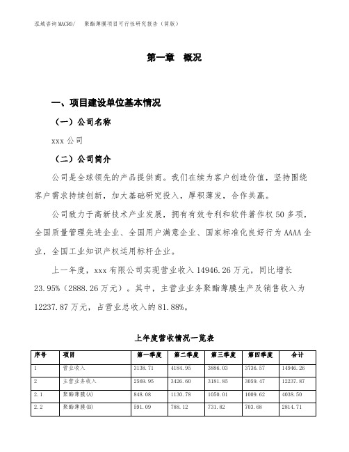 聚酯薄膜项目可行性研究报告(简版)