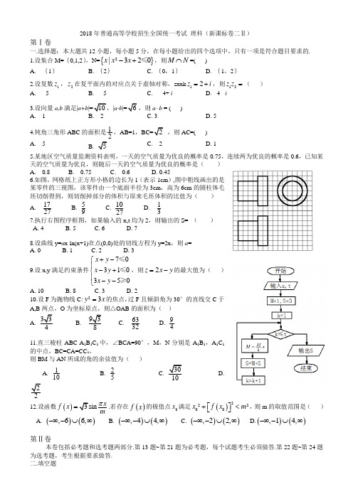 2018年高考(全国新课标2)真题数学(理)试题及答案解析