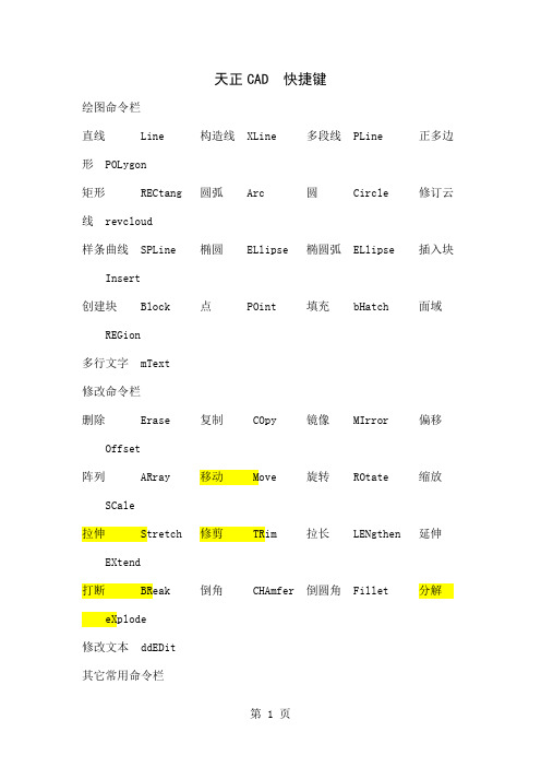 天正CAD 快捷键word资料5页