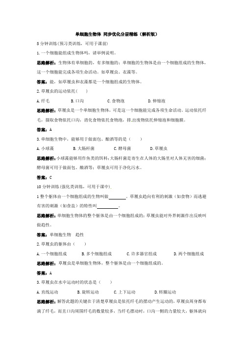 冀教版七上单细胞生物体word同步测试2