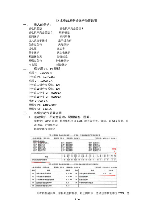 某水电站PCS-985发电机保护动作说明