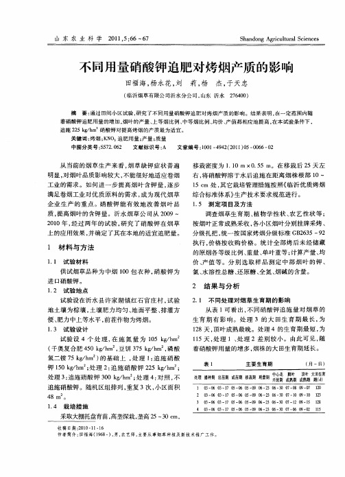 不同用量硝酸钾追肥对烤烟产质的影响