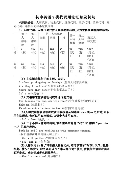 初中英语9类代词用法汇总及例句