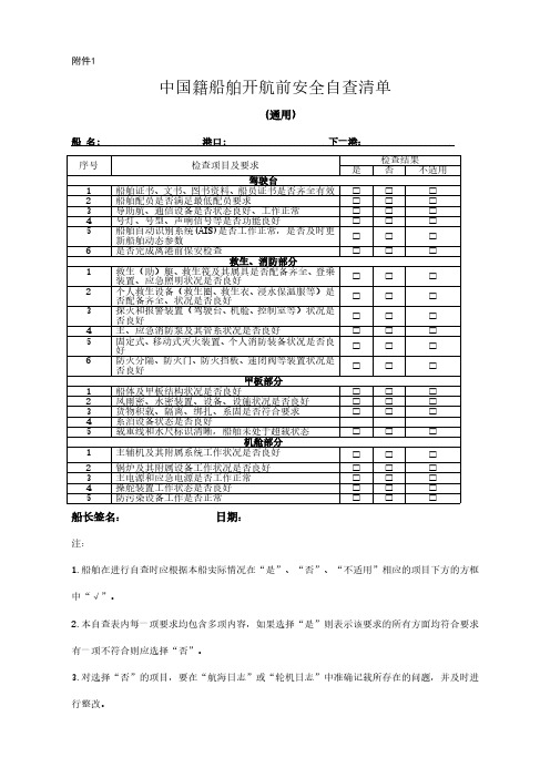 (完整版)中国籍船舶开航前安全自查清单(2017新版)