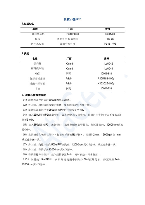 质粒小提sop