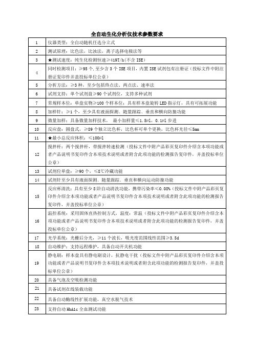 全自动生化分析仪技术参数要求