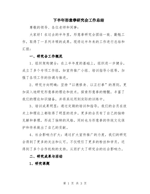 下半年形意拳研究会工作总结