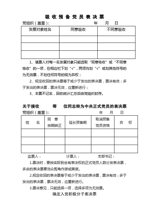 吸收预备党员、转正、确定积极分子表决票