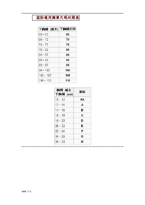 国际通用胸罩尺码对照表_和他