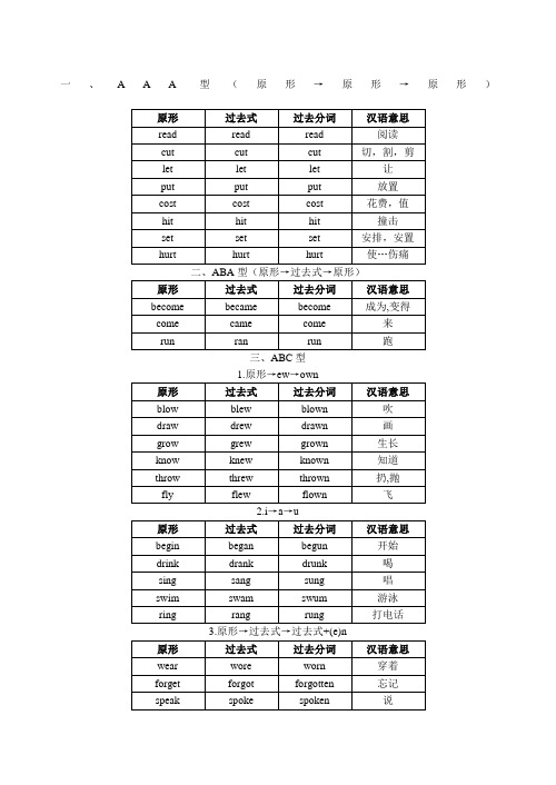 不规则动词的过去式和过去分词