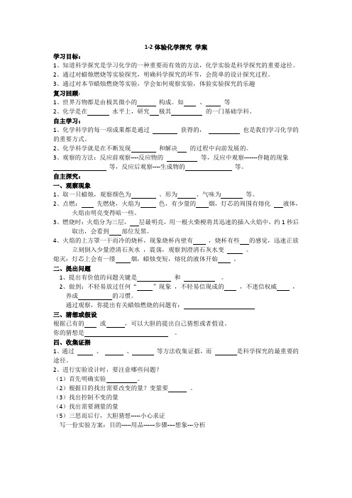 1.2 体验化学探究 学案 鲁教版九年级化学上册