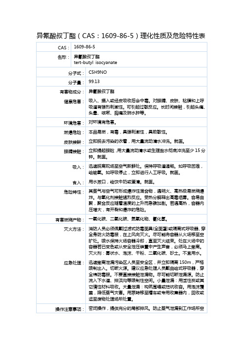 异氰酸叔丁酯(CAS：1609-86-5)理化性质及危险特性表