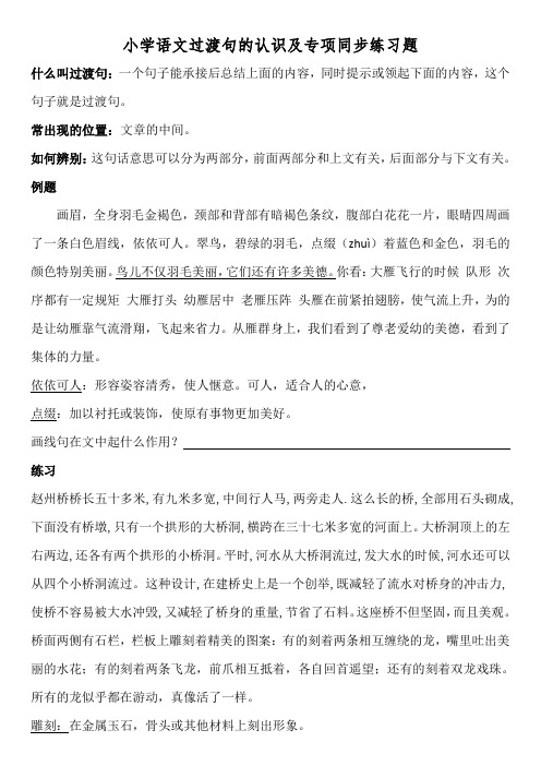 小学语文过渡句的认识及专项同步练习题