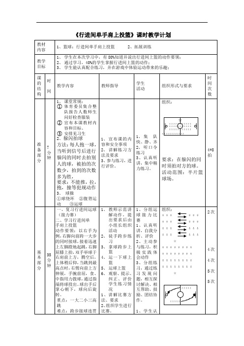 初中体育_行进间单手肩上投篮教学设计学情分析教材分析课后反思