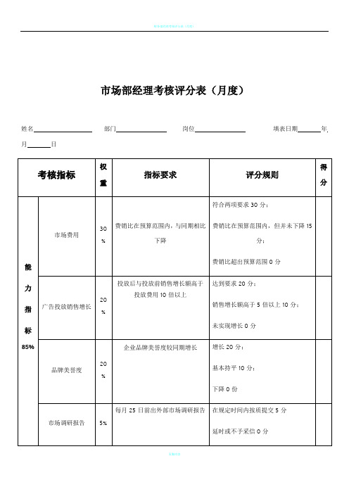 市场部经理绩效考核表