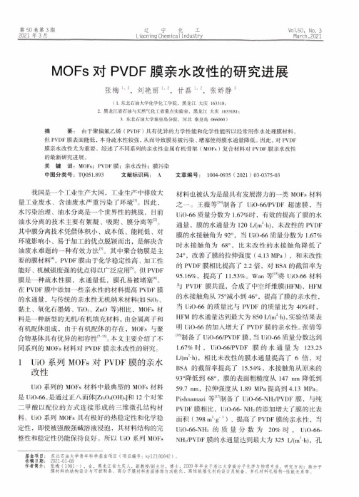 MOFs对PVDF膜亲水改性的研究进展