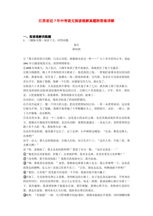 2019-2021江苏初中语文现代文阅读训练试题带答案