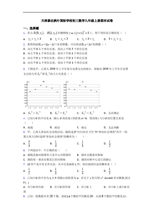 天津泰达枫叶国际学校初三数学九年级上册期末试卷